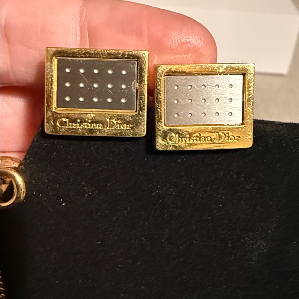 Dior Authentic Silver and Gold Cufflinks with Tie Pin - Picture 2 of 7